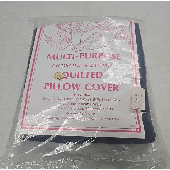 NEW Vintage Multi-Purpose Navy Blue Decorative Zippered Quilted Pillow Cover - Picture 1 of 3
